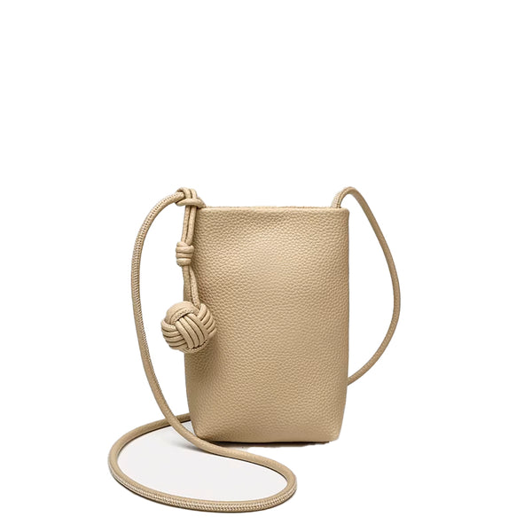 Khaki Vegan Leather Phone Crossbody Bag With Knot Strap, Lightweight & Stylish | RIDGEblvd
