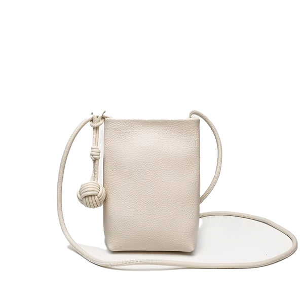 Pearl White Vegan Leather Phone Crossbody Bag With Knot Strap, Lightweight & Stylish | RIDGEblvd