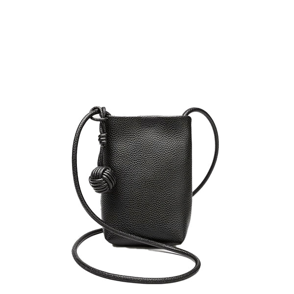 Black Vegan Leather Phone Crossbody Bag With Knot Strap, Lightweight & Stylish | RIDGEblvd