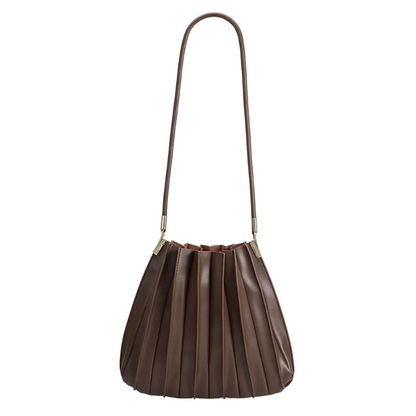 Carrie Chocolate Pleated Vegan Leather Shoulder Bag | Melie Bianco