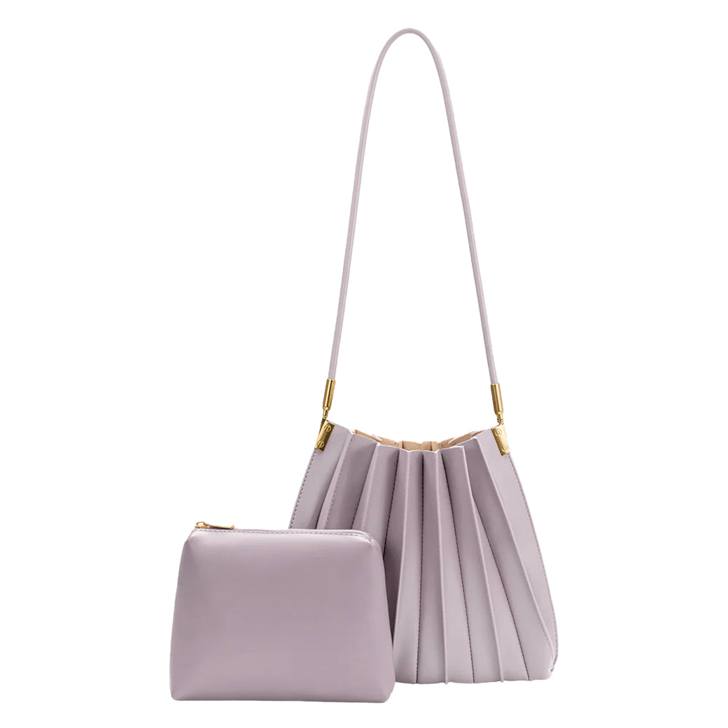 Carrie Lilac Pleated Vegan Leather Shoulder Bag | Melie Bianco