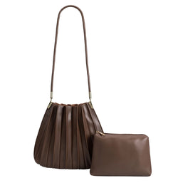 Carrie Chocolate Pleated Vegan Leather Shoulder Bag | Melie Bianco