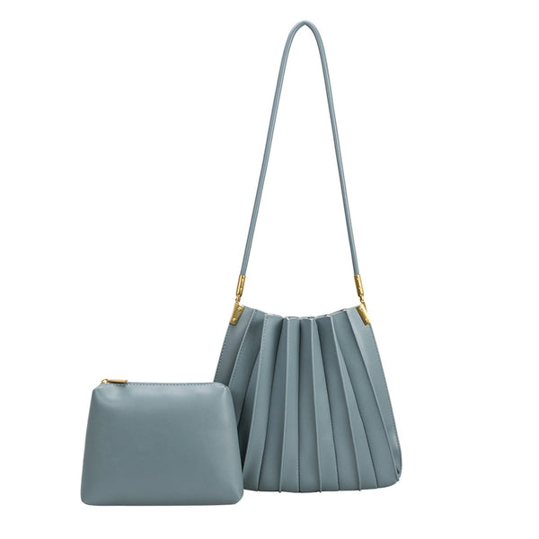 Carrie Slate Pleated Vegan Leather Shoulder Bag | Melie Bianco