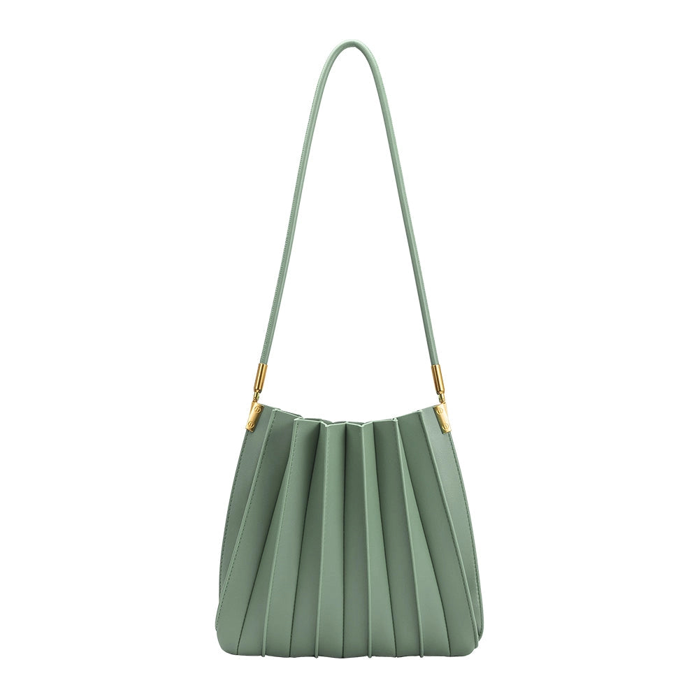 Carrie Sage Pleated Vegan Leather Shoulder Bag | Melie Bianco