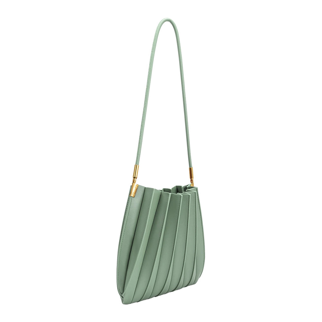 Carrie Sage Pleated Vegan Leather Shoulder Bag | Melie Bianco