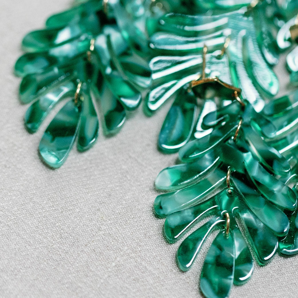 Green Petite Palm Leaf Drop Earrings Lightweight Acrylic Monstera | St Armands Designs of Sarasota