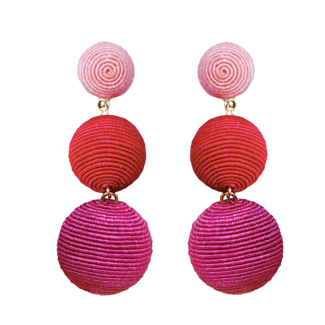 Pink, Red & Fuchsia Ombre Ball Drop Earrings — Lido | St Armands Designs of Sarasota