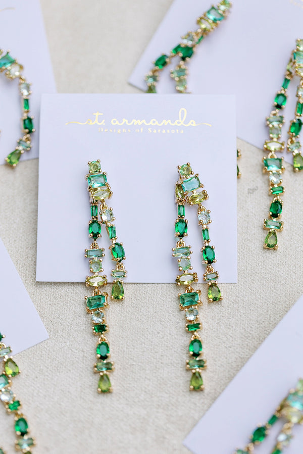 Green Ombre Crystal Layered Duster Earrings | St Armands Designs of Sarasota