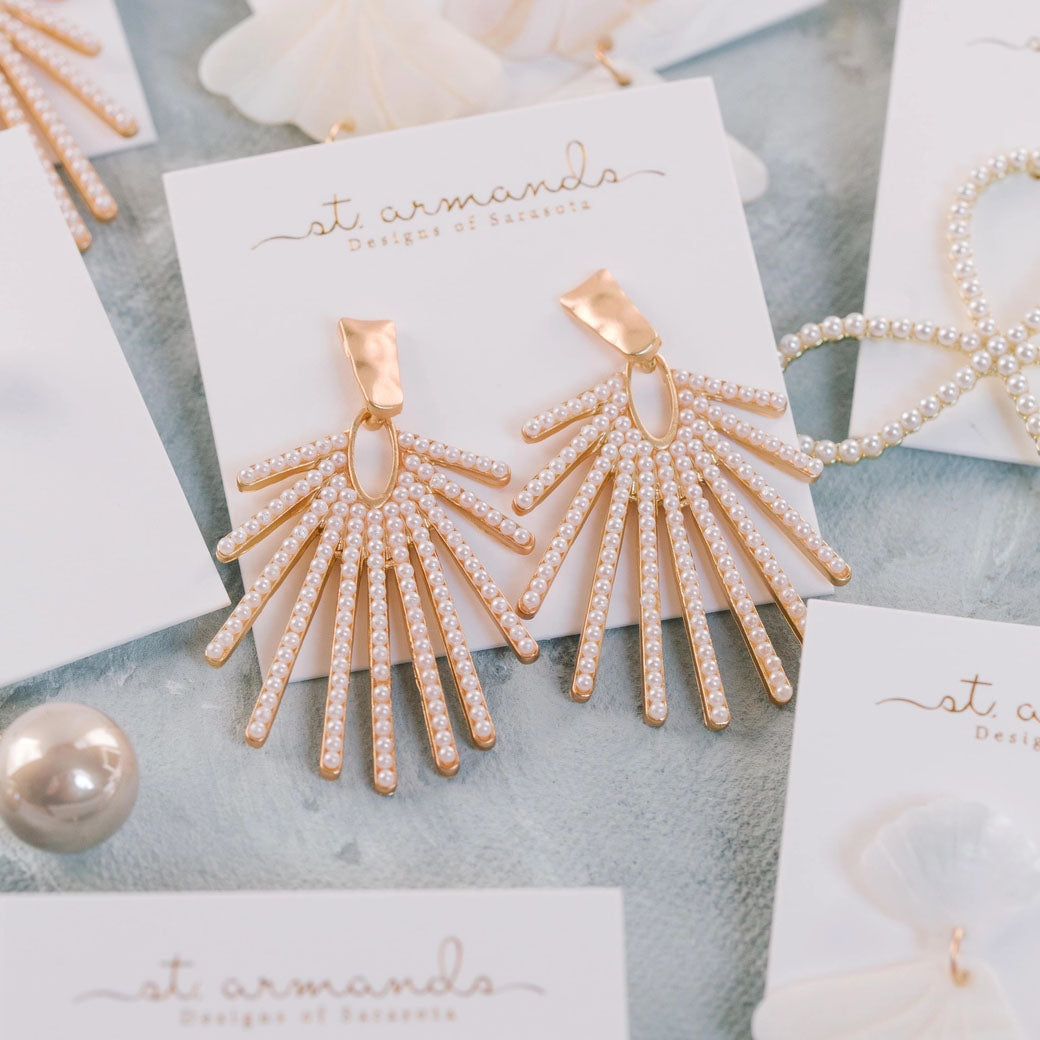 Pearl Sunburst Statement Drop Earrings | St Armands Designs of Sarasota