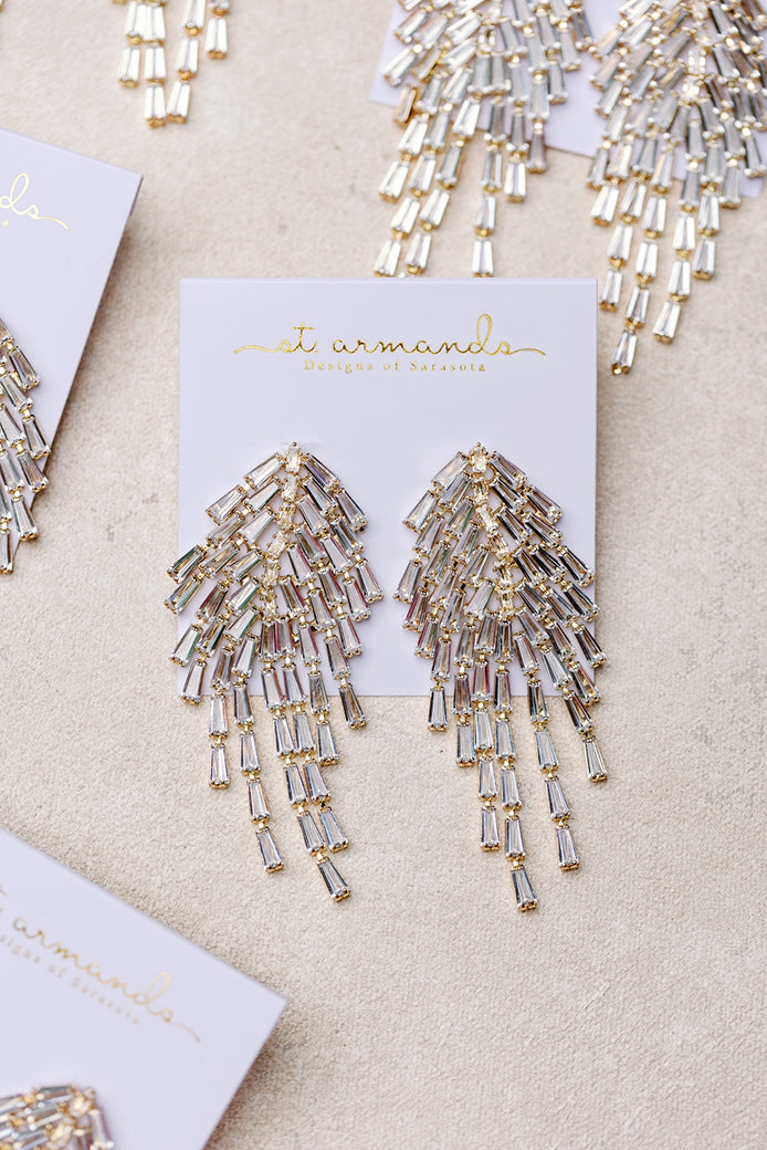 Crystal Waterfall Maxi Tassel Earrings Statement Jewelry by St