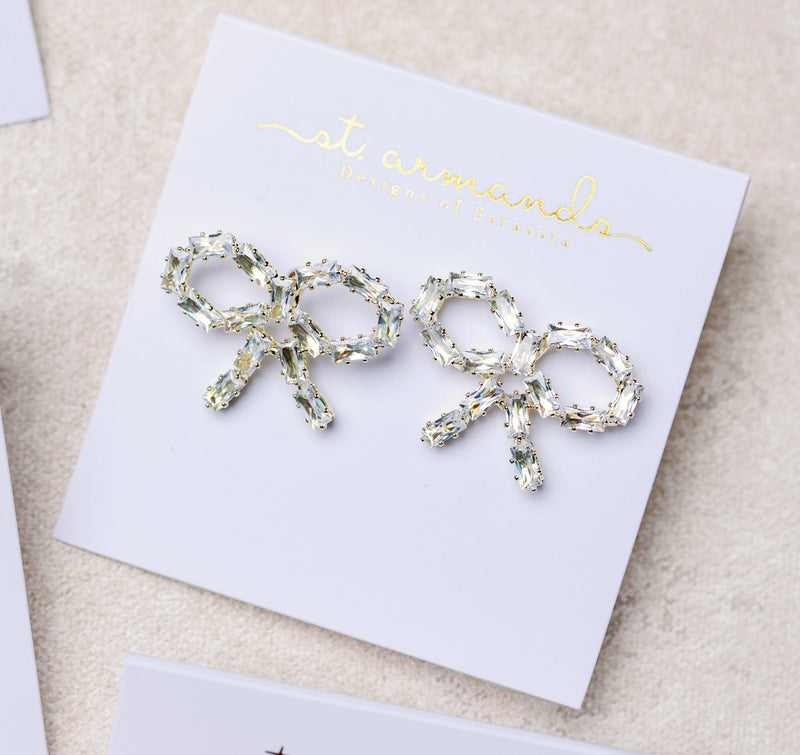 Sparkling Diamond Mini Statement Bow Earrings | St Armands Designs of Sarasota