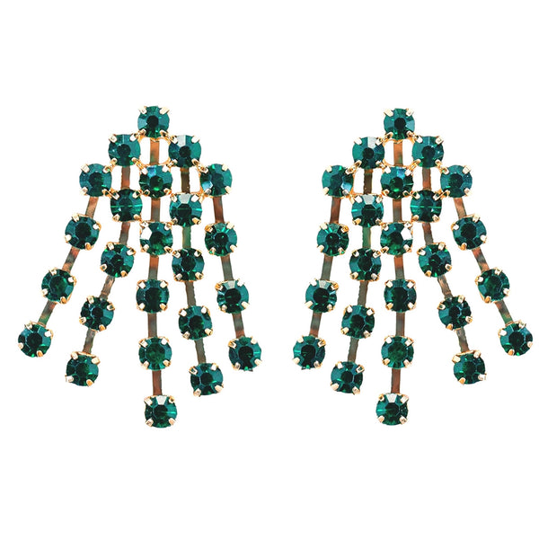 Elegant Green Rhinestone Tassel Statement Earrings | St Arands Designs of Sarasota