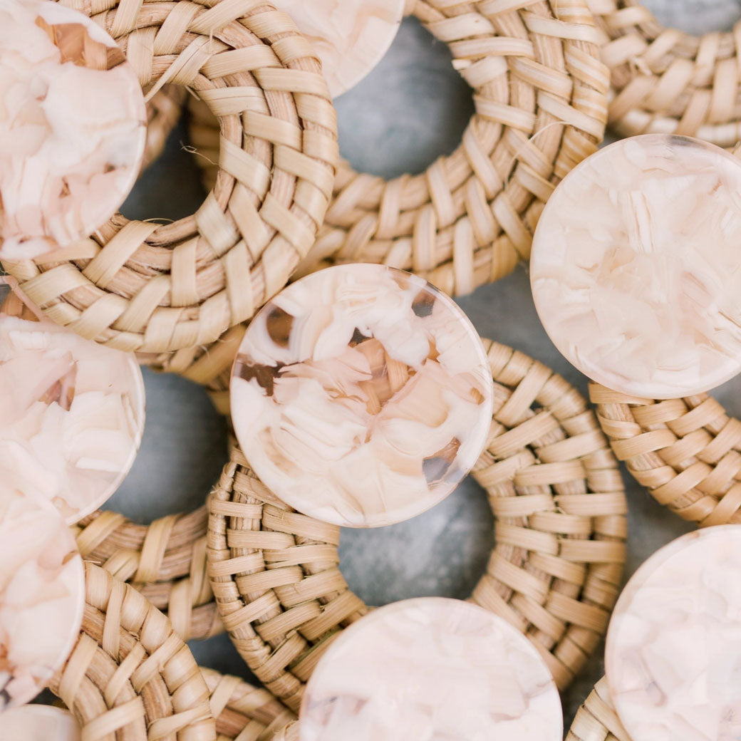 Blonde Rattan Bali Doorknocker Statement Earrings | St Armands Design of Sarasota