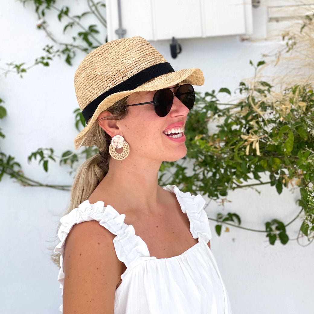 Blonde Rattan Bali Doorknocker Statement Earrings | St Armands Design of Sarasota