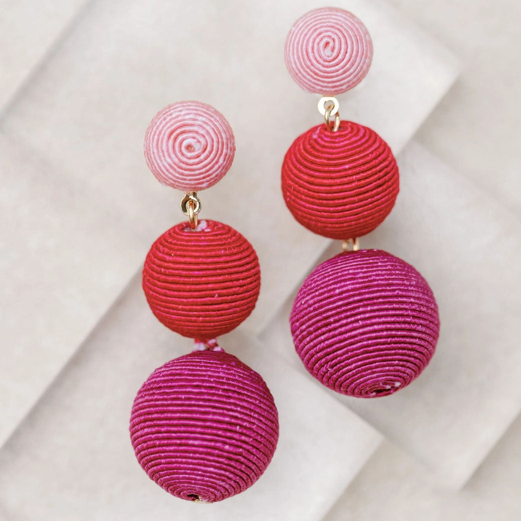 Pink, Red & Fuchsia Ombre Ball Drop Earrings — Lido | St Armands Designs of Sarasota