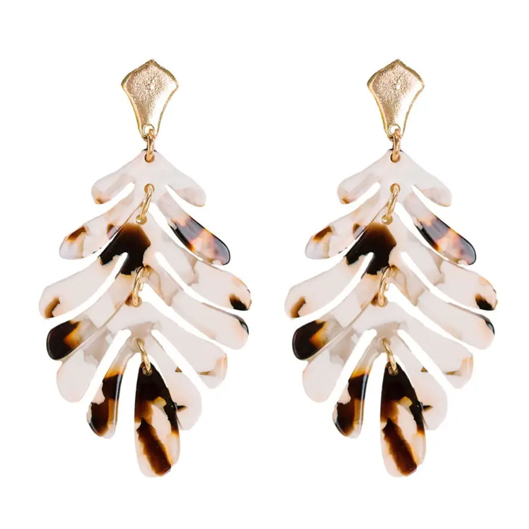 Cocoa Brown Palm Leaf Drop Earrings — Acrylic Monstera | St Armands Designs of Sarasota