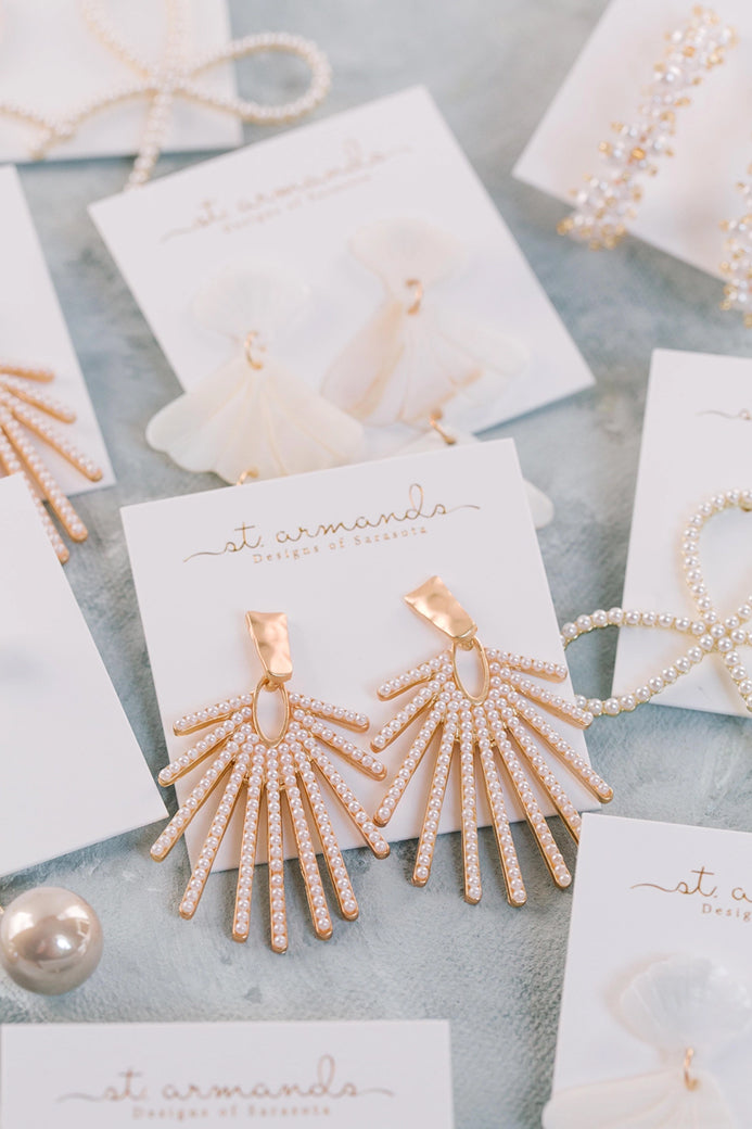 Pearl Sunburst Statement Drop Earrings | St Armands Designs of Sarasota