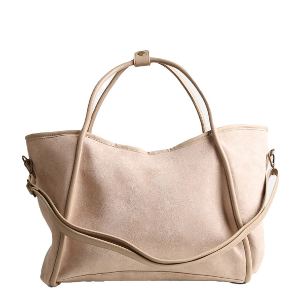 Faux Suede Beige Shoulder Tote Bag