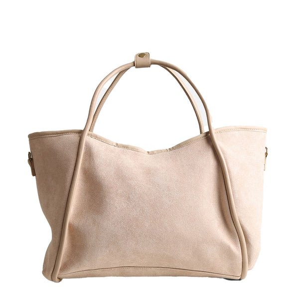 Faux Suede Beige Shoulder Tote Bag