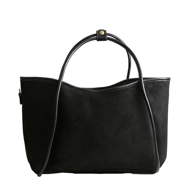 Faux Suede Black Shoulder Tote Bag