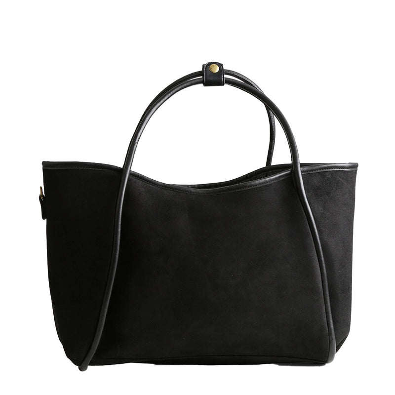 Faux Suede Black Shoulder Tote Bag
