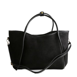 Faux Suede Black Shoulder Tote Bag