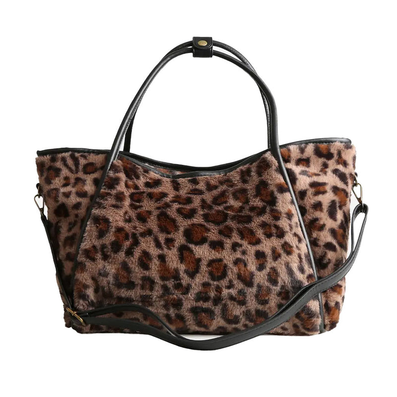 Leopard Print Faux Fur Tote Bag | Stylish Shoulder & Crossbody