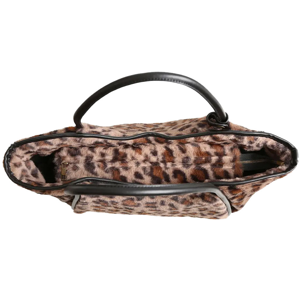 Leopard Pattern Faux Fur Shoulder Tote Bag