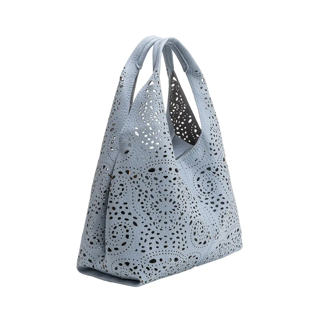 Farrow Sky Laser-Cut Vegan Leather Tote | Melie Bianco