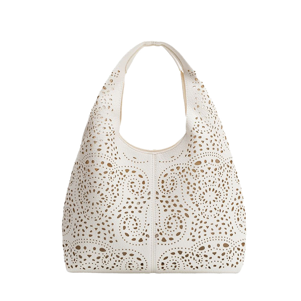 Farrow Ivory Laser-Cut Vegan Leather Tote | Melie Bianco