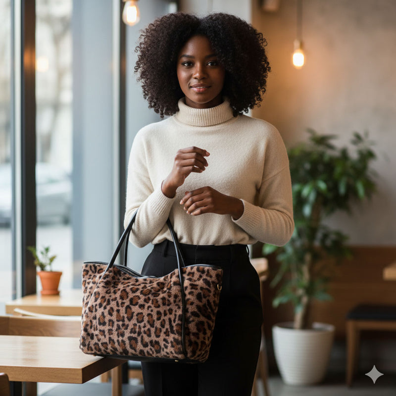 Leopard Print Faux Fur Tote Bag | Stylish Shoulder & Crossbody