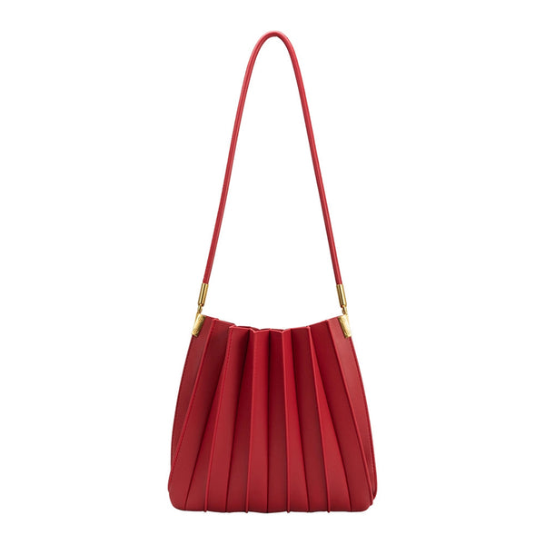 Carrie Red Pleated Vegan Leather Shoulder Bag | Melie Bianco