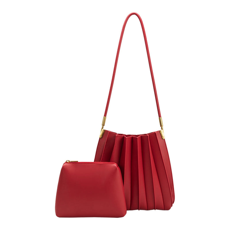 Carrie Red Pleated Vegan Leather Shoulder Bag | Melie Bianco