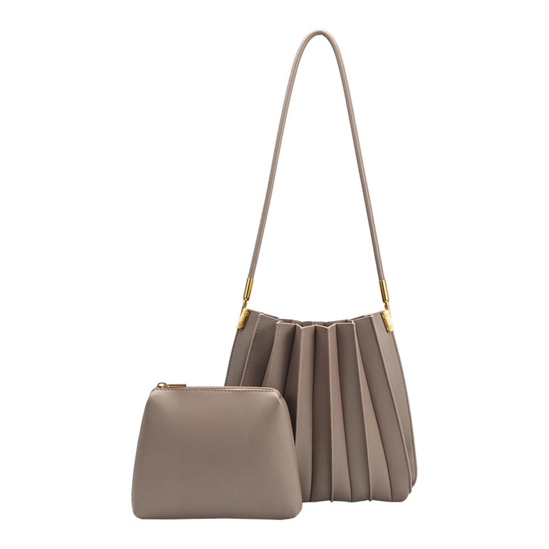 Carrie Mushroom Pleated Vegan Leather Shoulder Bag | Melie Bianco