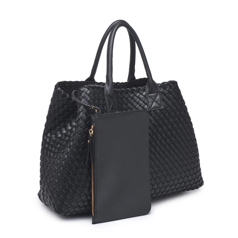 Ithaca Black Woven Vegan Leather Tote | Urban Expressions