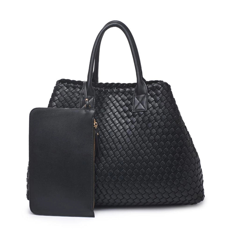 Ithaca Black Woven Vegan Leather Tote | Urban Expressions