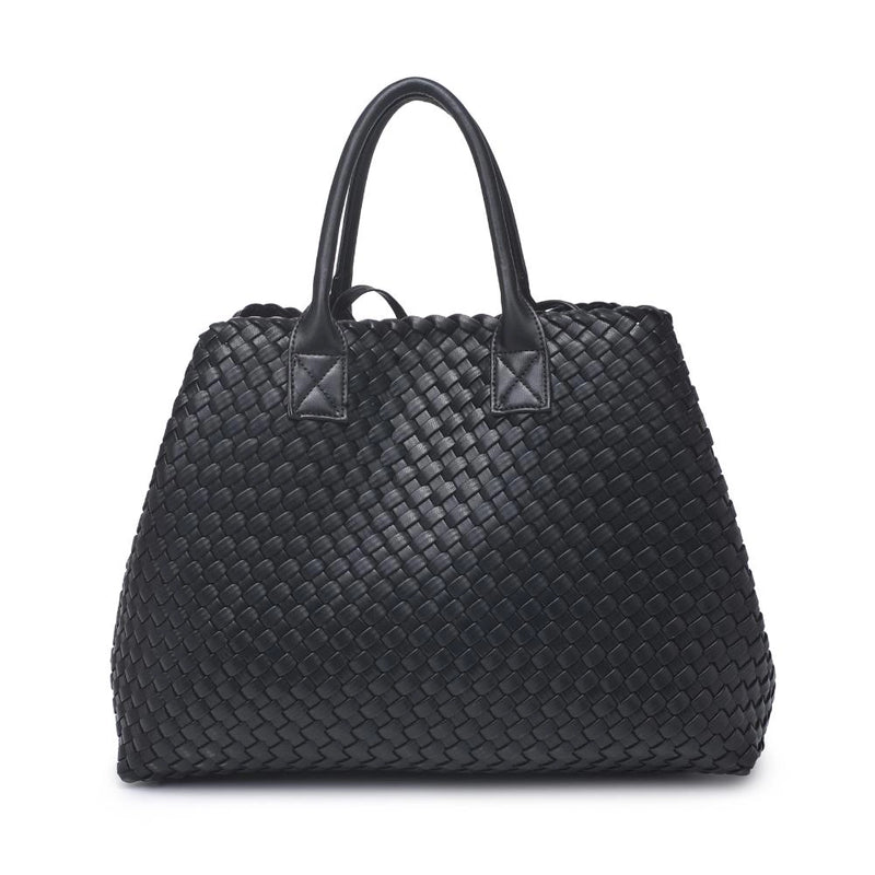 Ithaca Black Woven Vegan Leather Tote | Urban Expressions