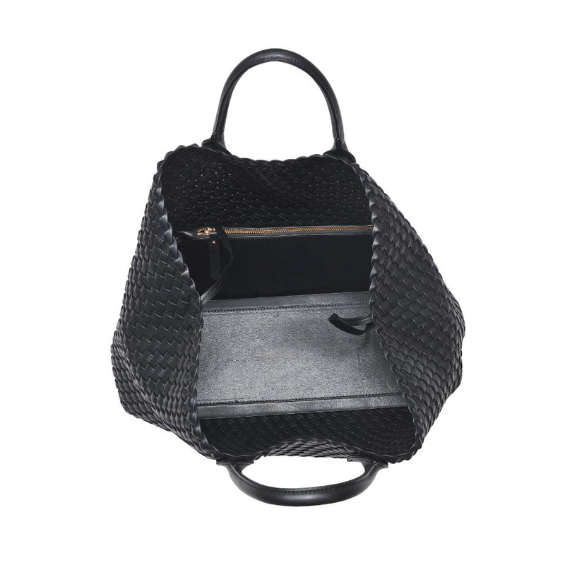 Ithaca Black Woven Vegan Leather Tote | Urban Expressions