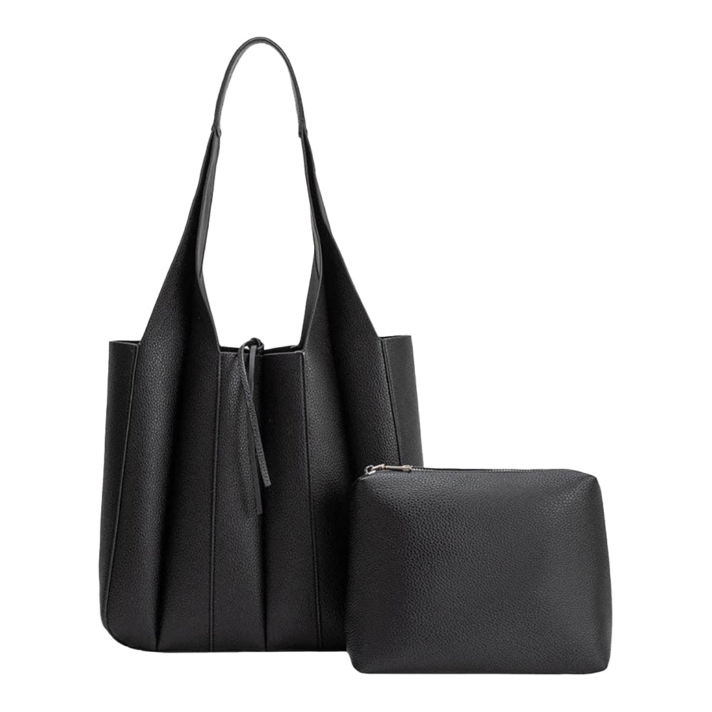 Harper Tote – Black Pebbled Vegan Leather Tote Bag with Removable Zip Pouch | Melie Bianco