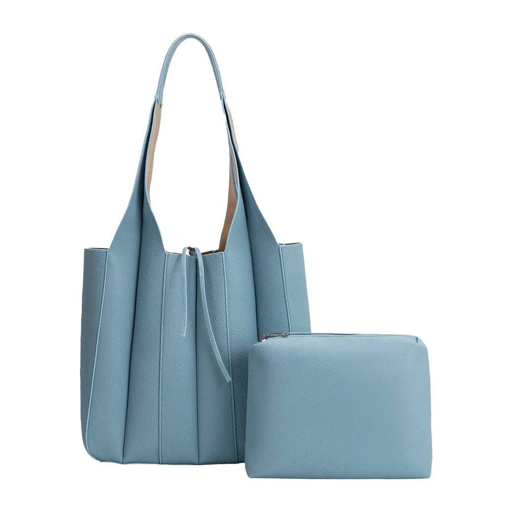Harper Tote – Blue Pebbled Vegan Leather Tote Bag with Removable Zip Pouch | Melie Bianco