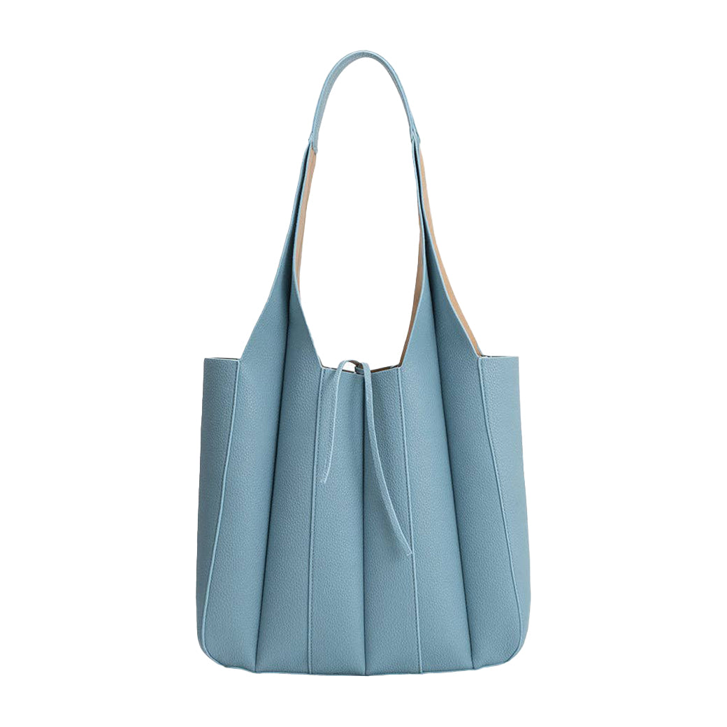 Harper Tote – Blue Pebbled Vegan Leather Tote Bag with Removable Zip Pouch | Melie Bianco