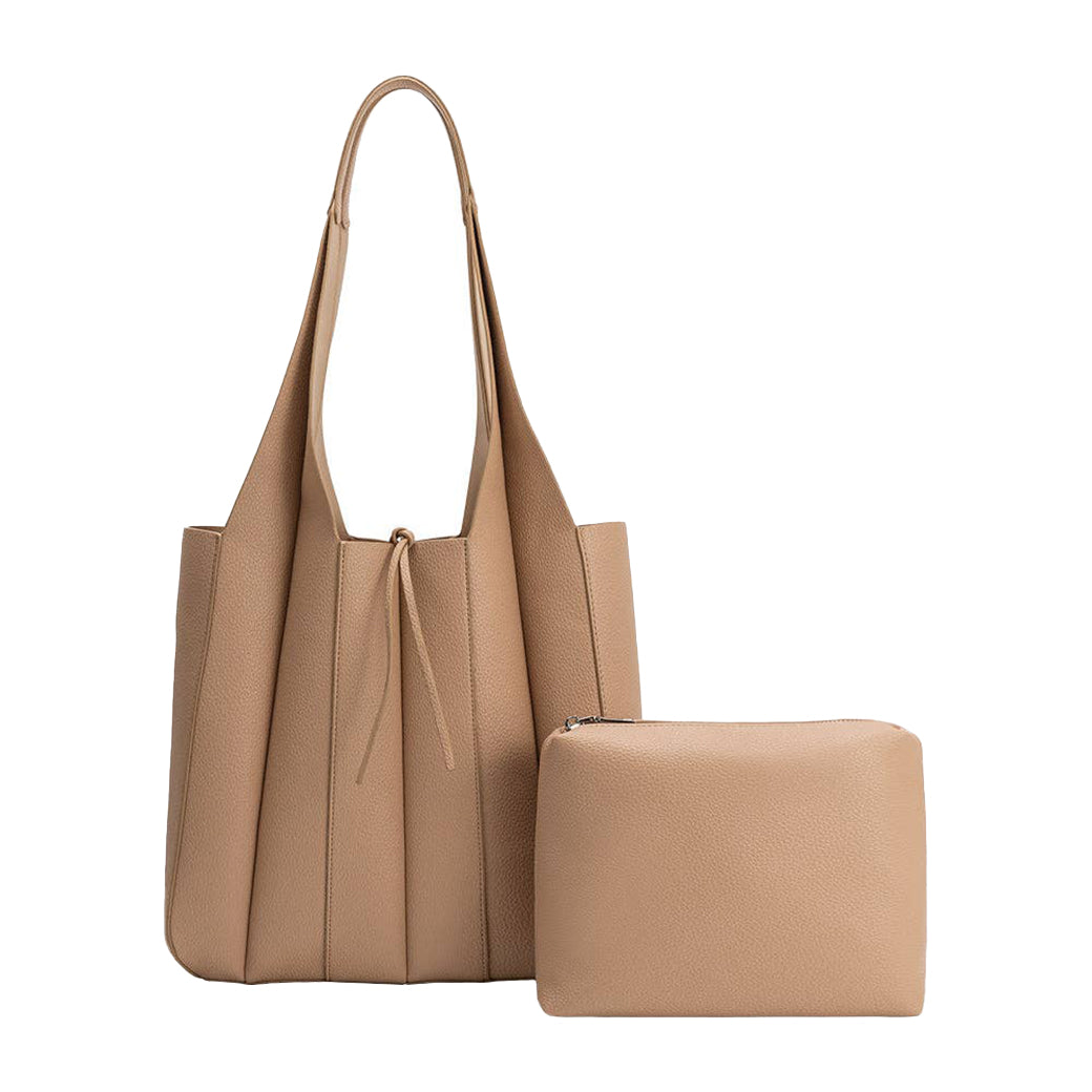 Harper Tote – Tan Pebbled Vegan Leather Tote Bag with Removable Zip Pouch | Melie Bianco