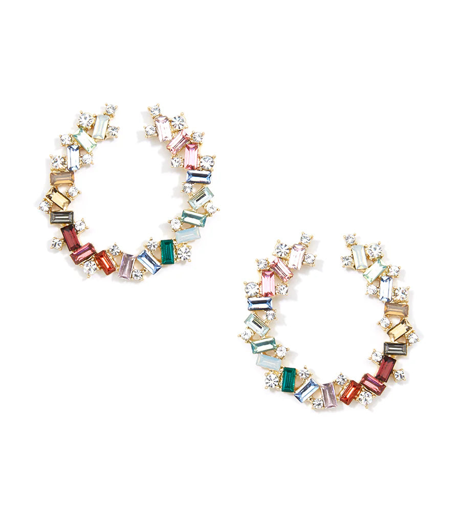 Colorful Crystal Baguette Hoop Earrings – 18K Gold-Plated | ZENZII