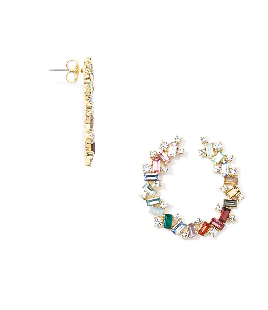 Colorful Crystal Baguette Hoop Earrings – 18K Gold-Plated | ZENZII