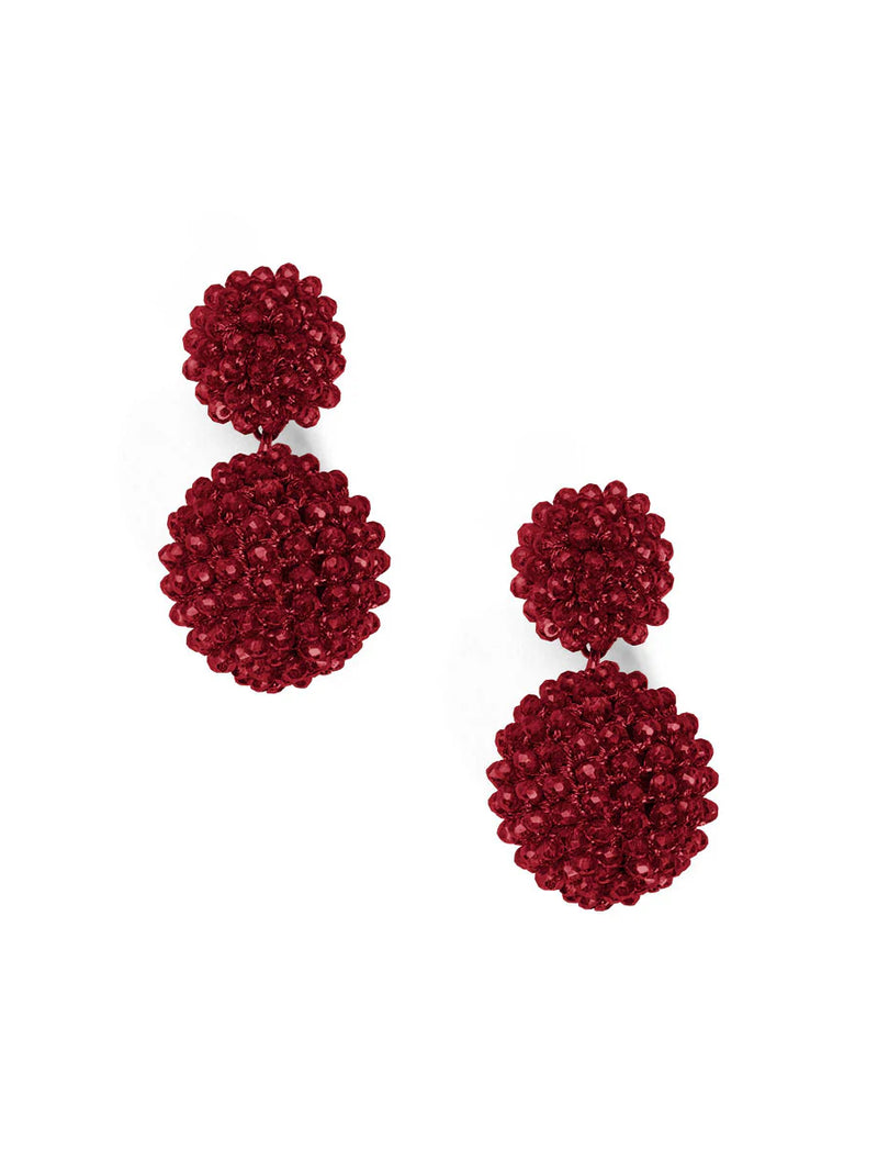 Red Double Ball Cluster Beaded Drop Earrings – Crystal Embellished Statement Earrings | ZENZII