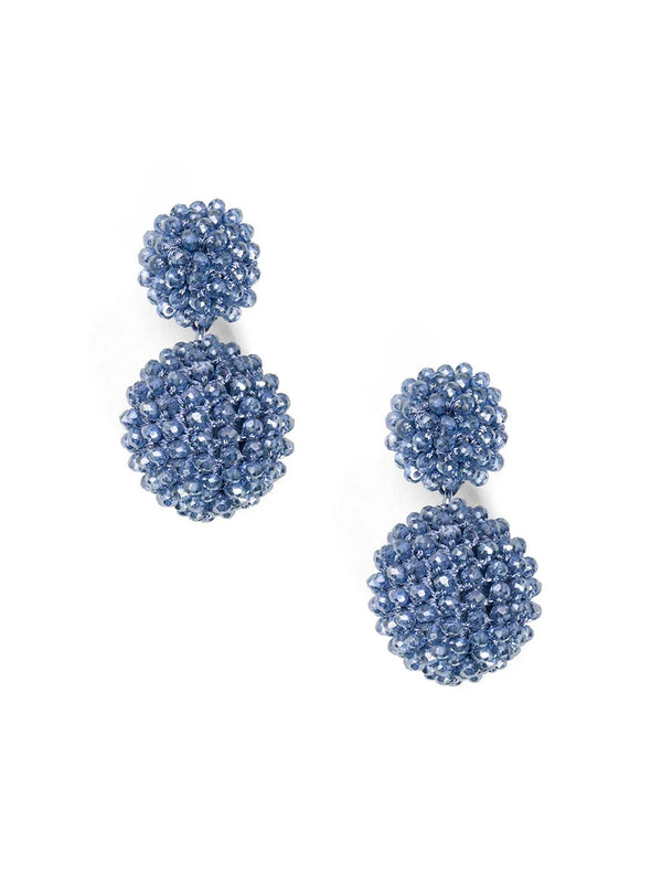 Navy Double Ball Cluster Beaded Drop Earrings – Crystal Embellished Statement Earrings | ZENZII