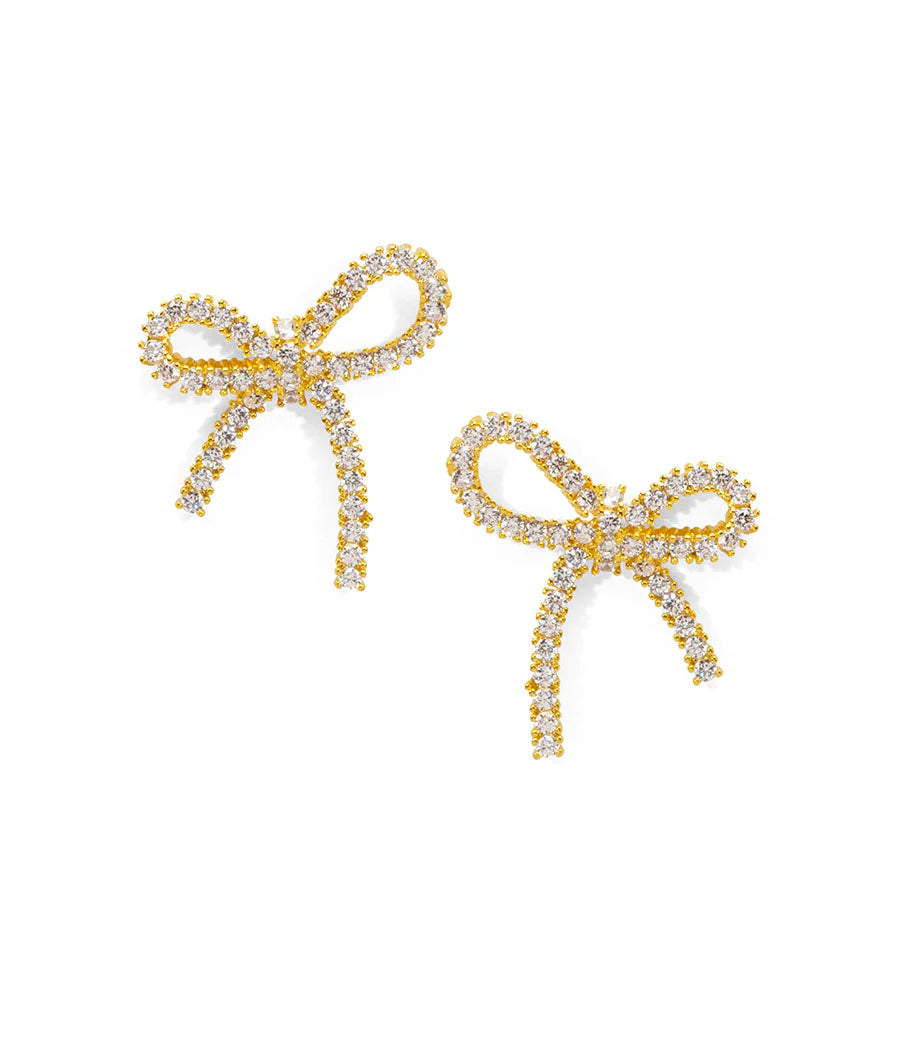 Gold Pavé Bow Stud Earrings – 18K Gold-Plated Crystal Bow Earrings | ZENZII