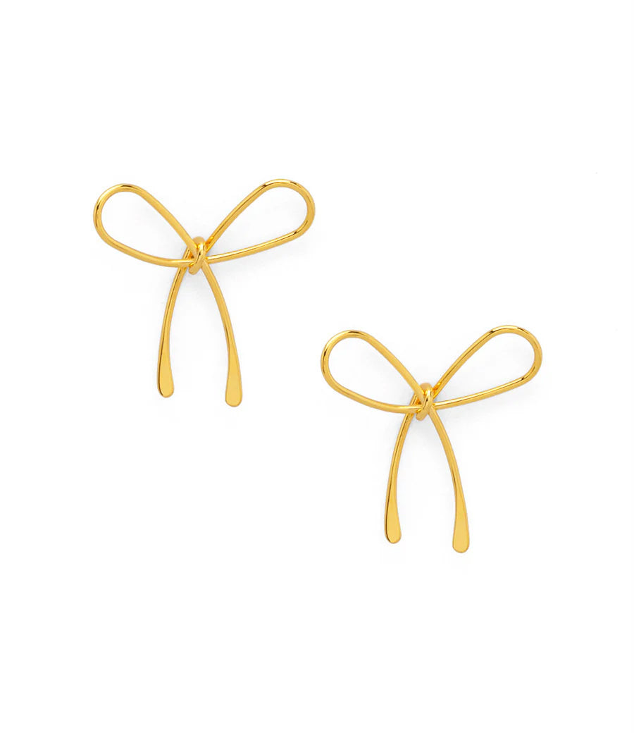 Gold Slim Bow Stud Earrings | ZENZII