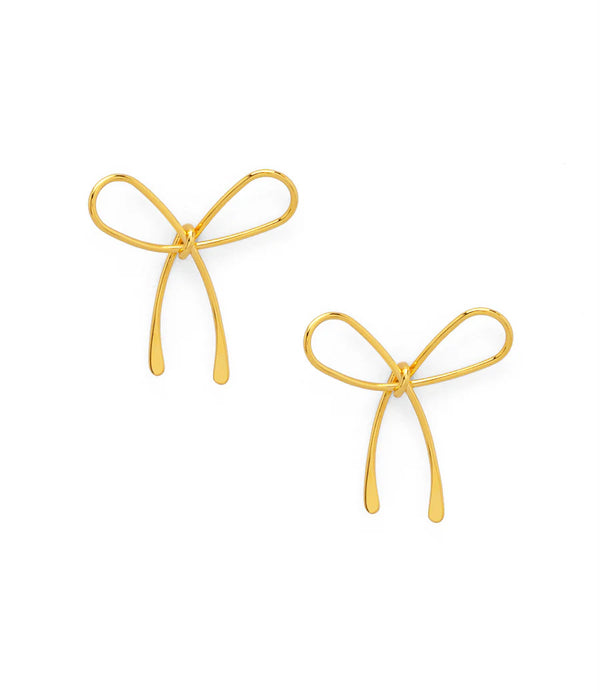 Gold Slim Bow Stud Earrings | ZENZII