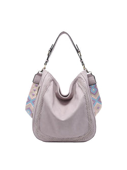 Aris Dusty Lavendar Whipstitch Hobo Bag with Boho Guitar Strap | Jen & Co